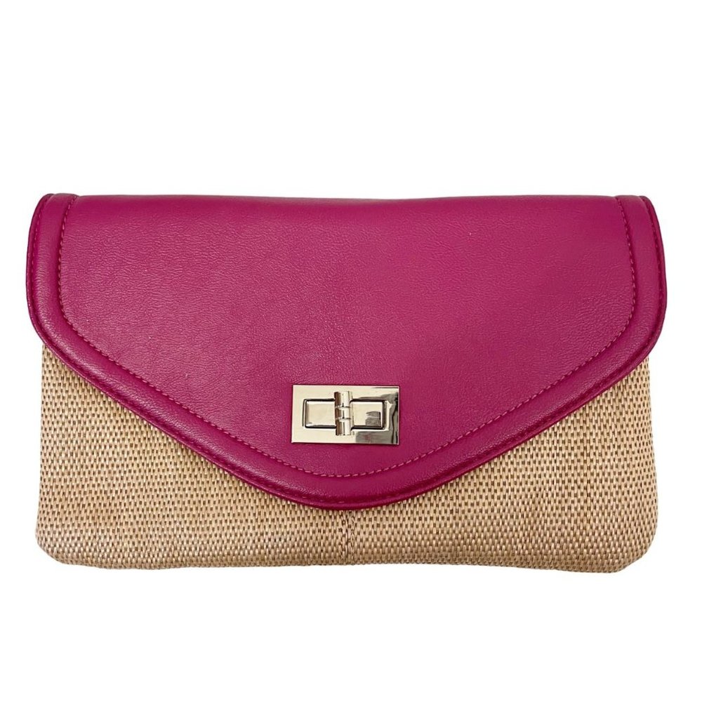Apt. 9 NEW Berry Pink & Tan Woven Crossbody Clutch Purse 10x6‎